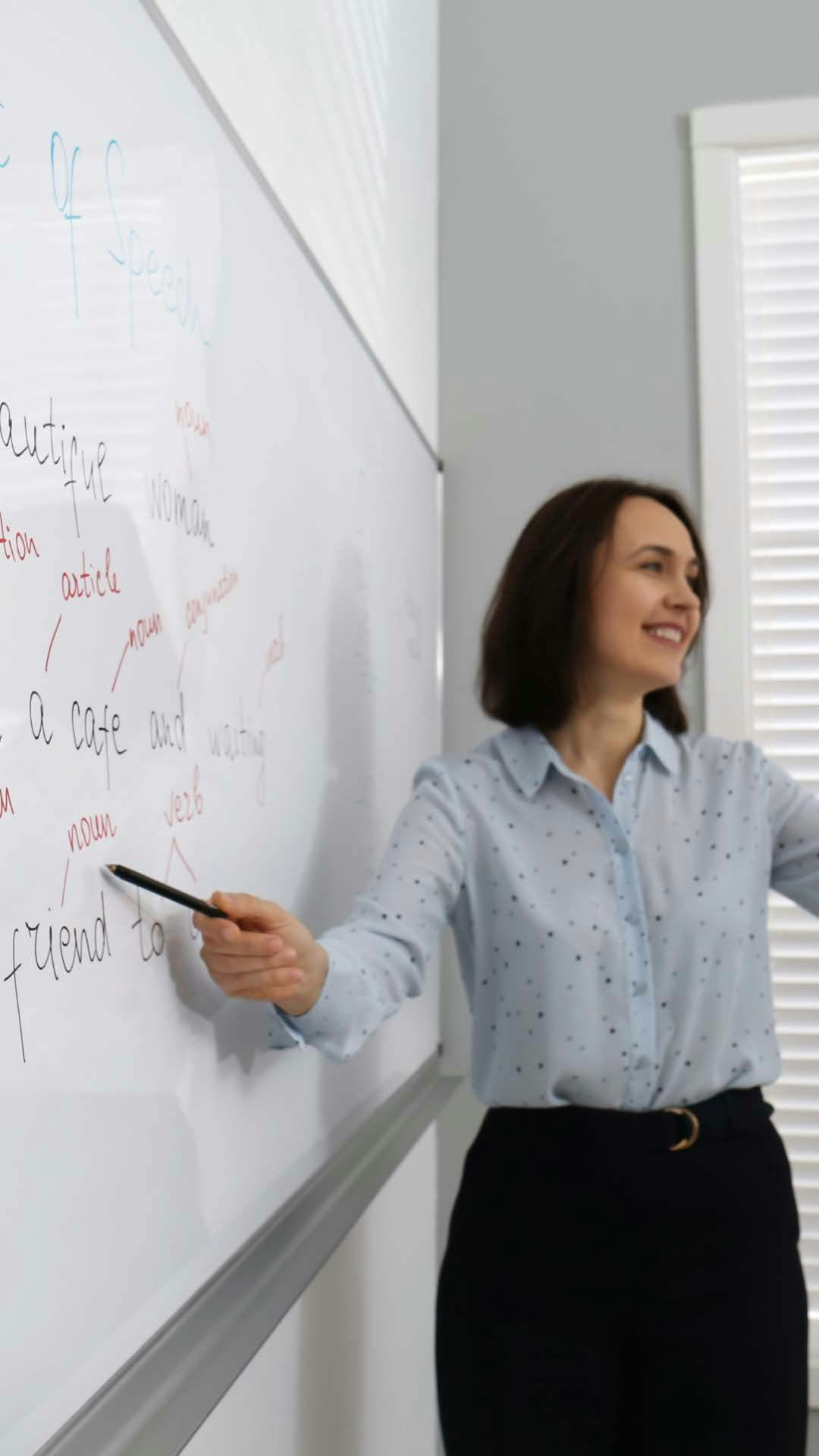 teacher teaching english in a class